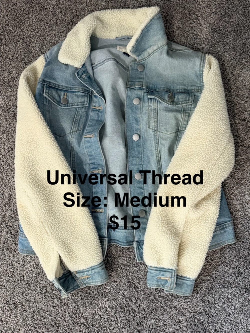 Universal Thread Light Blue Denim Jacket with Cream Sherpa Sleeves